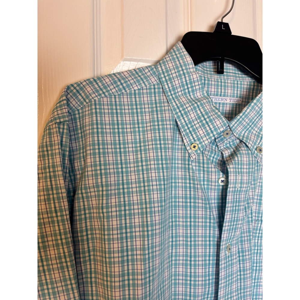 SOUTHERN TIDE Mens Shirt XL Turquoise Plaid Long Sleeve Button Down Logo